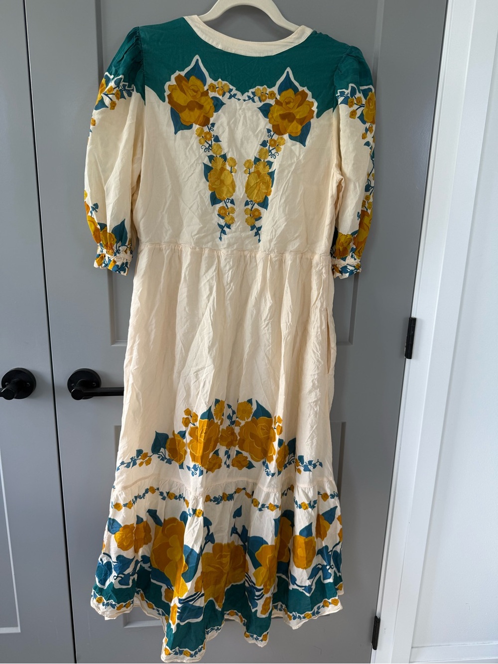 FARM Rio x Anthropologie Puff Sleeve Floral Midi Dress L - Picture 7 of 8